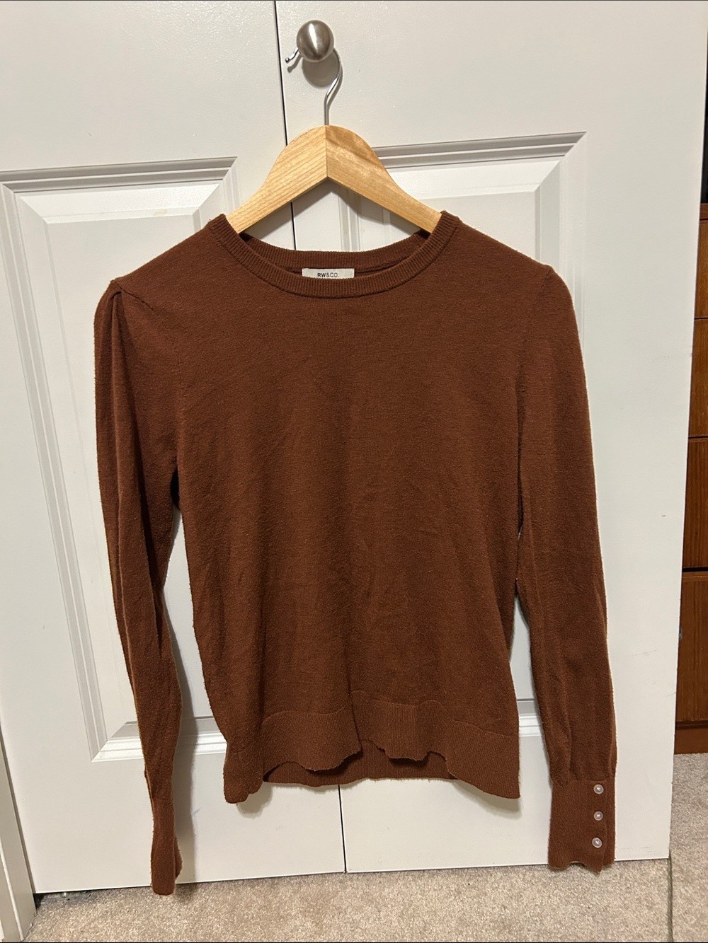 RW&CO. Brown Button Cuff Sweater Size Medium